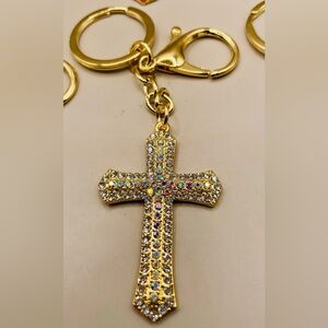 Clear crystal cross rhinestone key chain. Key ring. Purse, bag, backpack charms.